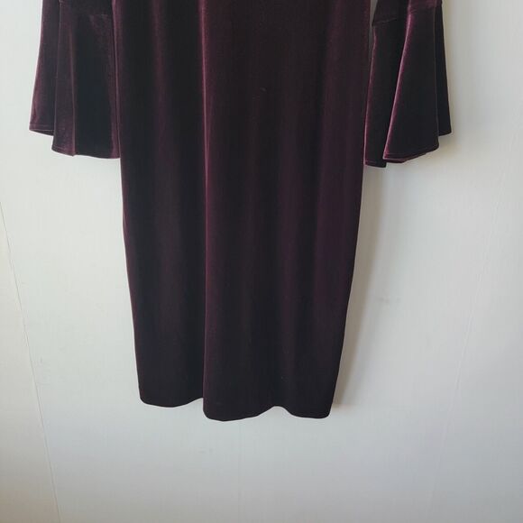 Eliza J dress womens size 14 Burgundy Velvet Bell-Sleeve Choker v-neck holiday - Picture 4 of 7